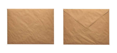 Recycled craft paper envelope isolated white background