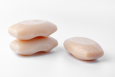 Close up of hygiene toilet soap isolated on white backgroundの写真素材