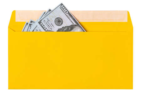 new mail envelope with dollars inside isolated on white background.の写真素材