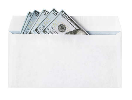 Money dollars in paper envelope on a white background