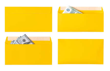 new mail envelope with dollars inside isolated on white background.