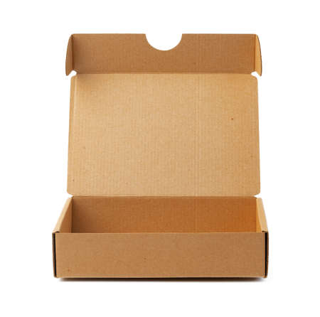 Open brown cardboard box isolated on white