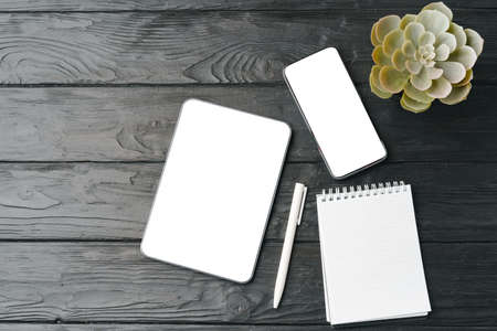 Office supplies and digital tablet on office table