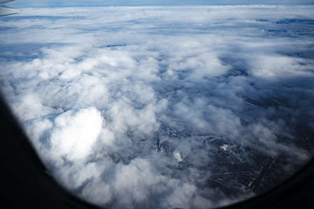 View through window of aircraft during flight