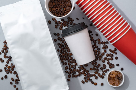 Coffee identity branding mockup set top view flat lay