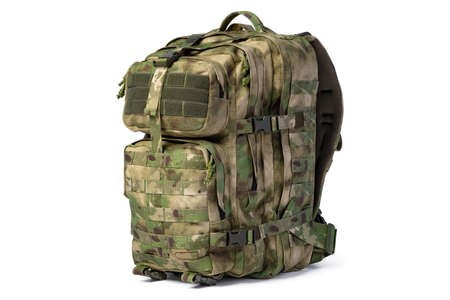 Military backpack isolated on a white background.の写真素材