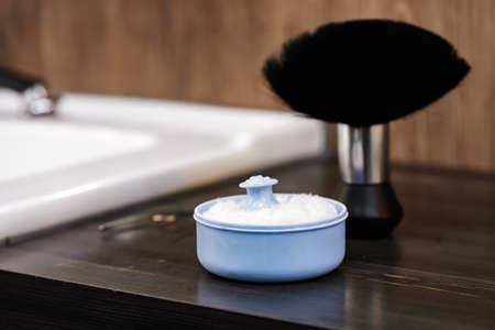 Brush for shaving beard in hair salon for men, barber shopの写真素材