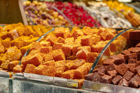 Traditional turkish sweets rahat lokum for saleの写真素材