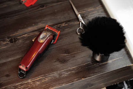 Brush for shaving beard in hair salon for men, barber shop