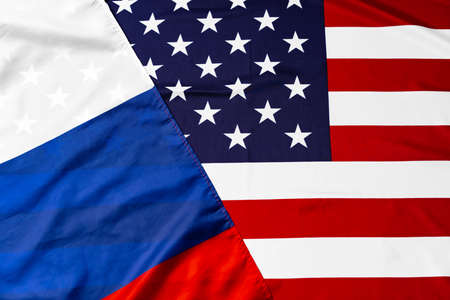 Usa flag and Russia flag top view