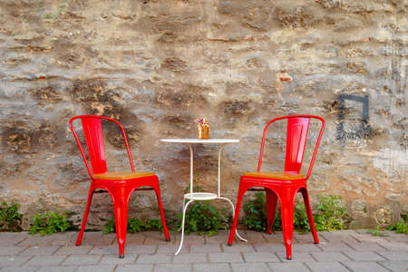 Interior of an empty street turkish restaurant, Istanbulの写真素材