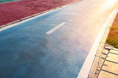Blue bicycle lane in Europe close upの写真素材