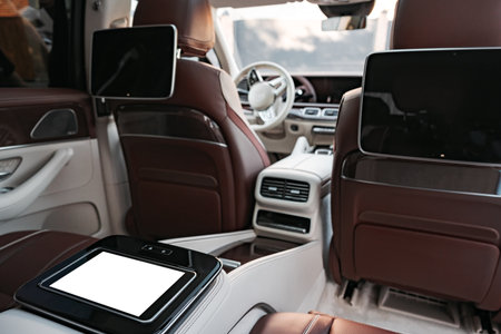 Interior of prestige modern car with leather seatsの写真素材