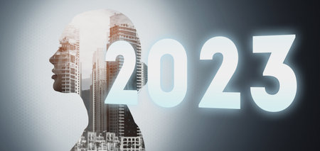 New year 2023 concept. Professional achievements in the new year and successの写真素材