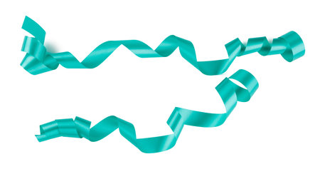 Green ribbon border isolated on white background close upの写真素材