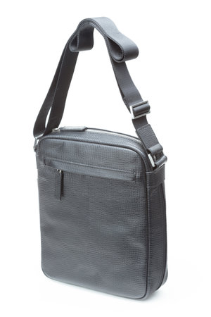 Male fashion leather handbag isolated on white backgroundの写真素材