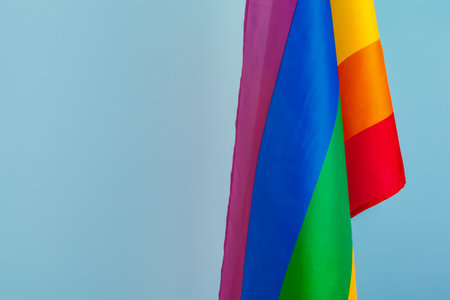 Fabric texture of gay rainbow flag close upの写真素材