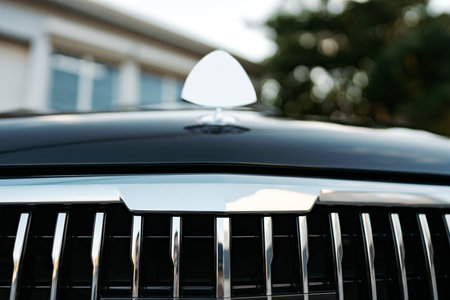 Ð¡hromed front radiator grill of a luxury car close upの写真素材