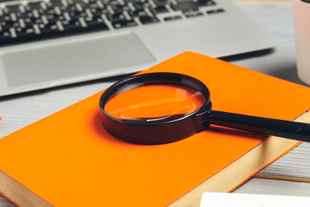 Stylish workspace with desktop computer, office supplies at office. Work desk conceptの写真素材