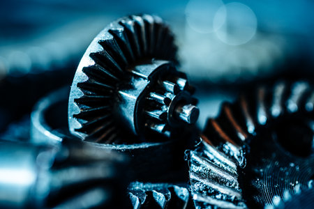 Gears. Machine part. Neon color.の写真素材