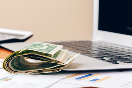 Financial concept, close up view of money on business backgroundの写真素材