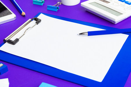 Back to school concept. School and office supplies on office tableの写真素材