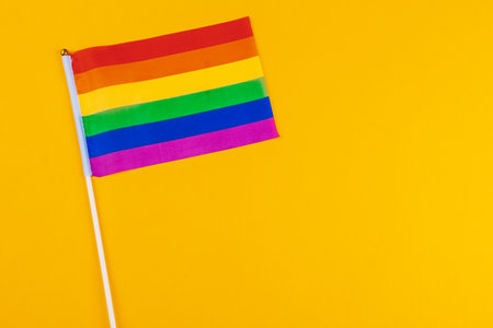 homosexual concept - close up of rainbow flagsの写真素材
