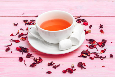 Tea ceremony. Tea cups with hot tea close upの写真素材