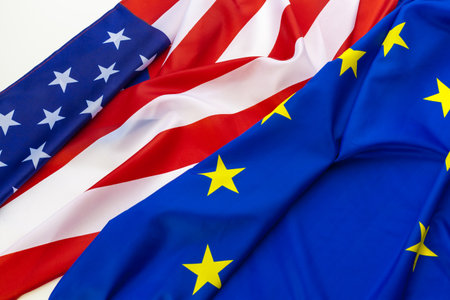 European union and american flag. Business and politics concept