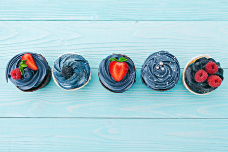 Delicious Assortment of Beautiful Cupcakes close upの写真素材