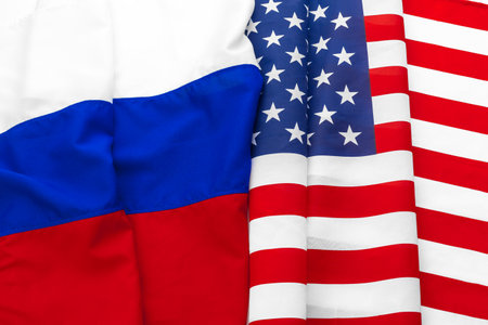 Usa american flag and Russian flag together background