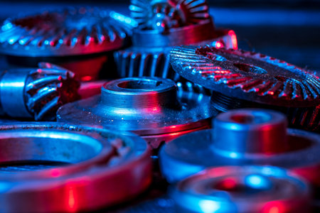 Gears. Machine part. Neon color.
