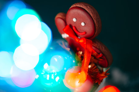 Christmas holiday background with festive decor bokeh shotの写真素材