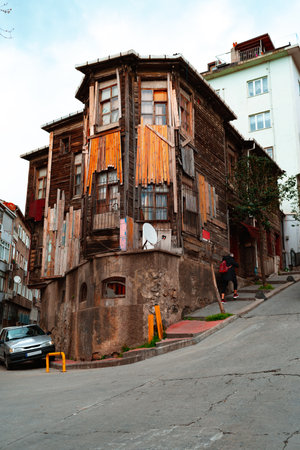 Old residential buildings in the street of Istanbulの写真素材