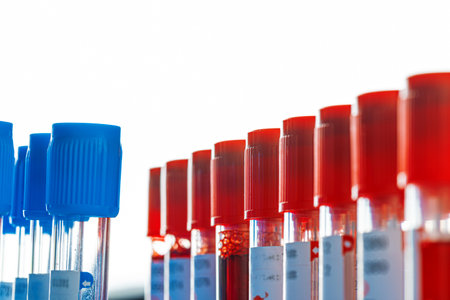 Close up of blood test tube with bloodの写真素材