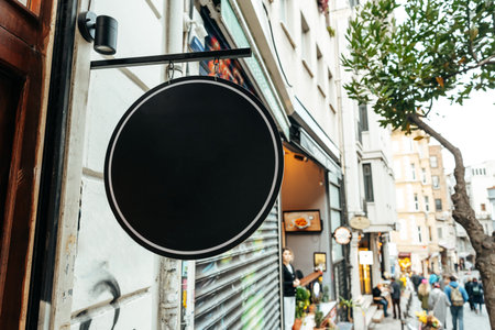 Blank store signboard design mockup in the streetの写真素材