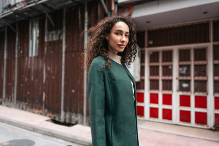 Beautiful girl stands on the street of Istanbulの写真素材