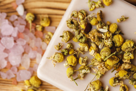 Natural handmade soap bars with flowers, close upの写真素材