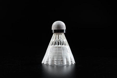 Badminton sport equipment on dark black backgroundの写真素材