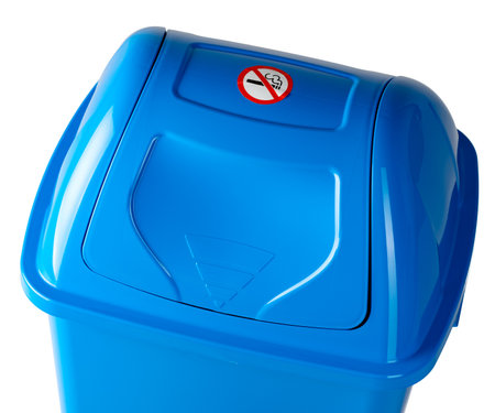 A blue trash bin isolated on whiteの写真素材