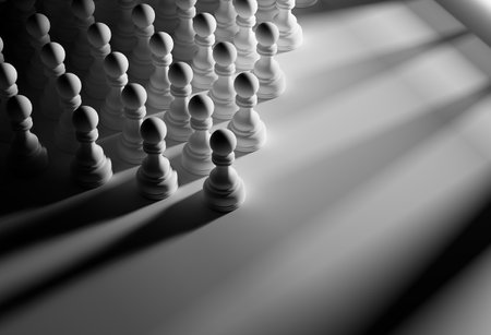 White chess pawns on white background. Unity concept. 3d renderingの写真素材
