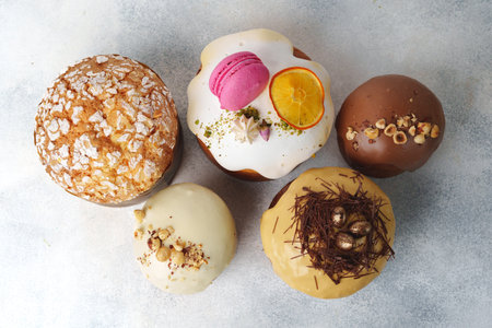 Easter cakes with different decor for background