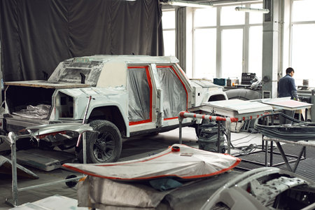 Spare parts for the car body in car repair serviceの写真素材