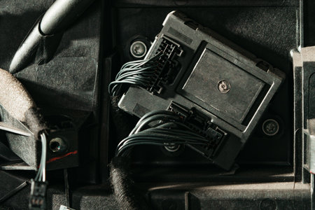 Electric connector wires in the car close up