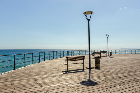 Walk way embankment along the sea sideの写真素材