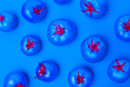 blue tomatos on color background