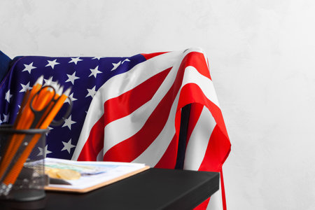 Bitcoin golden coins on a dollar banknotes office backgroundの写真素材