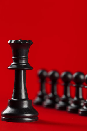 Chess business success, leadership concept. Red background.の写真素材