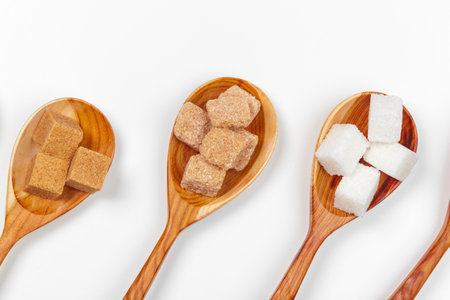 Different Kinds of Sugar in the Spoons close upの写真素材