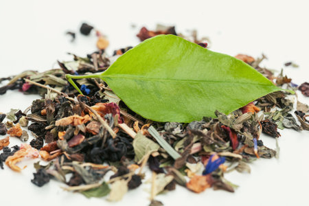 Assortment of dry tea leaves close upの写真素材
